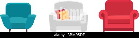 Réglez la lampe et le fauteuil différents isolés sur blanc. Illustration de Vecteur