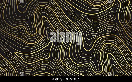 Texture abstraite de motif de ligne d'or. Fond de luxe inspiré par les formes de montagne et de vagues. Forme de contour et conception de carte dans l'art de topographie vectorielle pour Illustration de Vecteur