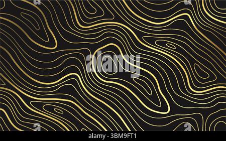Motif abstrait de ligne d'or avec texture de montagne topolographique. Conception de topographie moderne pour emballage de luxe ou vecteur aménagé Contours ondulés organiques Illustration de Vecteur