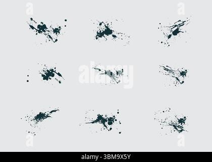 Noir abstrait en éclaboussure, peinture, coups de pinceau, grunge de tache isolé sur fond blanc, style japonais Illustration de Vecteur