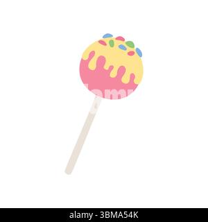 Sucette rose mignonne douce sur bâton dans un style de dessin animé. Bonbon rond rose brillant unique. Illustration vectorielle Illustration de Vecteur