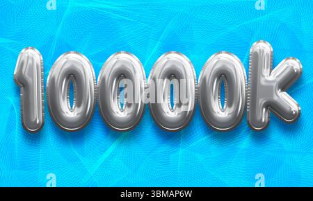 Numéro de 10 000 en ballons argentés sur fond bleu Banque D'Images