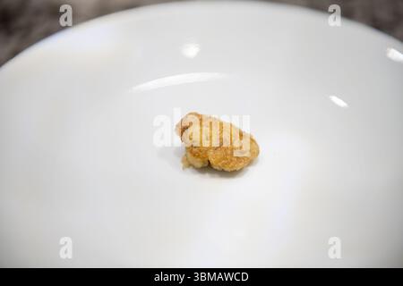 Truite arc-en-ciel cuite oeufs d'oeufs d'oeufs sauvages nourriture capturée dans le lac d'eau douce du Colorado frite sur une assiette blanche macro gros plan Banque D'Images