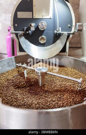 Les grains de café fraîchement torréfiés refroidissent Banque D'Images