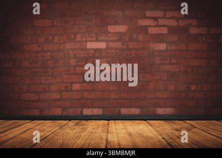 L'art vectoriel plat montre une salle de studio vide avec plancher en bois, mur de briques et plinthe sombre Banque D'Images