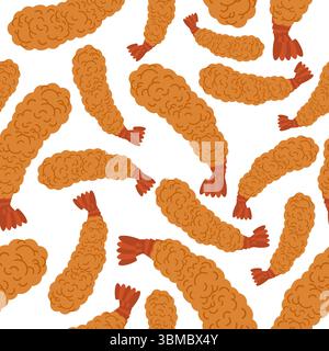 Motif crevettes frites sans couture. Crevettes en fond de pâte. texture des aliments Illustration de Vecteur