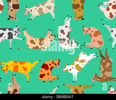 Motif yoga vache sans couture. Fond de yogi rural. Vaches faisant de la texture de gymnastique relaxante. Ornement de détente de bétail Illustration de Vecteur