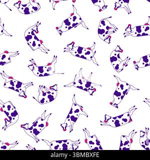 Motif yoga vache sans couture. Fond de yogi rural. Vaches faisant de la texture de gymnastique relaxante. Ornement de détente de bétail Illustration de Vecteur