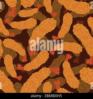 Motif crevettes frites sans couture. Crevettes en fond de pâte. texture des aliments Illustration de Vecteur