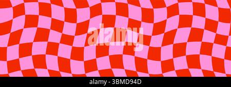 Fond de motif de damier rétro sans couture avec des carrés ondulés rouges et roses dans un style groovy. Vecteur abstrait de damier pour papier peint, papier d'emballage Illustration de Vecteur