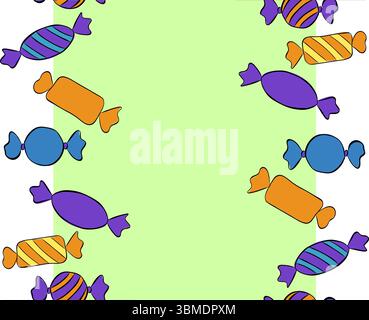 Modèle de bordure sans couture de Candy Sweets Frame. Illustration vectorielle d'encre de ligne graphique. Signe de silhouette pour logo, impression, bandes dessinées, mode, pop art, planches, Illustration de Vecteur