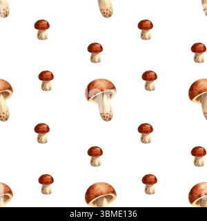Motif sans couture avec des feuilles d'automne, des baies et des champignons sur un fond blanc. Illustration aquarelle dessinée à la main de plantes pour votre conception, impression Banque D'Images