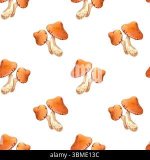 Motif sans couture avec des feuilles d'automne, des baies et des champignons sur un fond blanc. Illustration aquarelle dessinée à la main de plantes pour votre conception, impression Banque D'Images