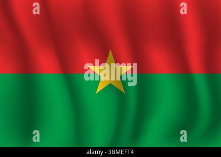 Drapeau du Burkina Faso flottant ondulé dans le vent, avec des plis 3d. Illustration de Vecteur