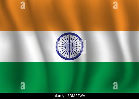 Drapeau de l'Inde ondulée flambant dans le vent, avec des plis 3d. Illustration de Vecteur