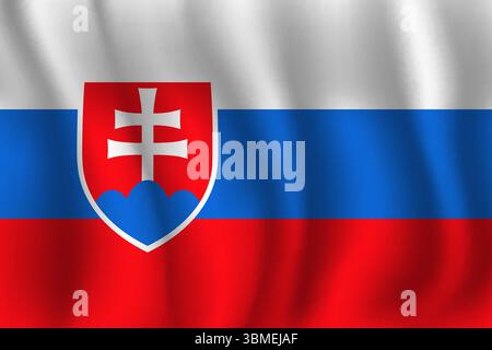 Drapeau de Slovaquie ondulé flambant dans le vent, avec des plis 3d. Illustration de Vecteur