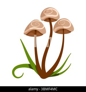 Ensemble d'illustrations vectorielles d'automne mignonnes - champignons, agarique de mouche, feuilles. Plantes dessinées à la main. Graphiques vectoriels plats. Illustration de Vecteur