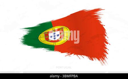 Drapeau national du Portugal avec des coups de pinceau texturés. Design artistique de contour de pinceau. Illustration de Vecteur