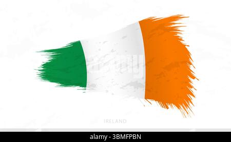 Drapeau national de l'Irlande avec traits de pinceau texturés. Design artistique de contour de pinceau. Illustration de Vecteur
