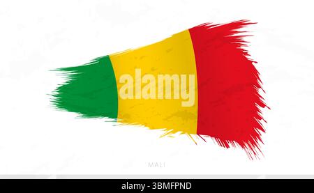 Drapeau national du Mali avec traits de pinceau texturés. Design artistique de contour de pinceau. Illustration de Vecteur