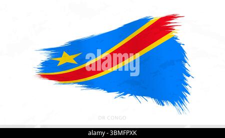 Drapeau national du DR Congo avec des coups de pinceau texturés. Design artistique de contour de pinceau. Illustration de Vecteur