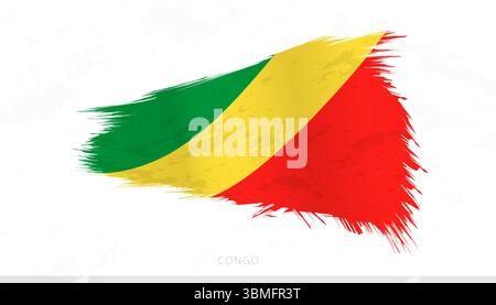 Drapeau national du Congo avec traits de pinceau texturés. Design artistique de contour de pinceau. Illustration de Vecteur