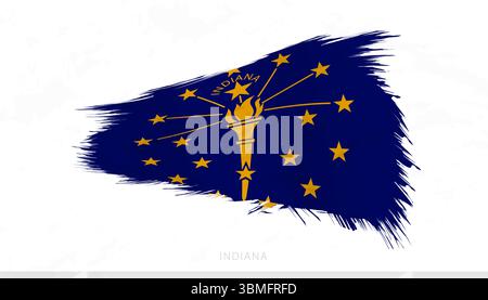 Drapeau national de l'Indiana avec traits de pinceau texturés. Design artistique de contour de pinceau. Illustration de Vecteur