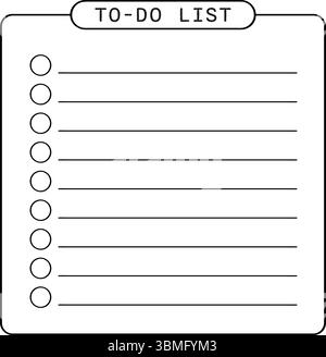 L'icône de liste de tâches de style minimaliste comporte plusieurs lignes vierges avec des cases à cocher circulaires vides, prêtes à être remplies, dans une conception de ligne dessinée à la main simple Illustration de Vecteur