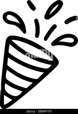 Le dessin au trait noir montre une icône de popper de fête dessinée à la main faisant exploser des confettis. Parfait pour invitation à un événement ou décoration de vacances. Isolé sur backgrou blanc Illustration de Vecteur