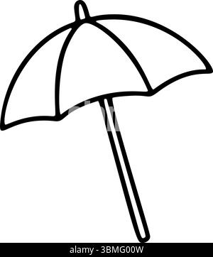 Il s'agit d'une icône vectorielle dessinée à la main simple représentant un parasol de plage. Le parapluie est créé avec une seule ligne noire continue sur un fond blanc Illustration de Vecteur