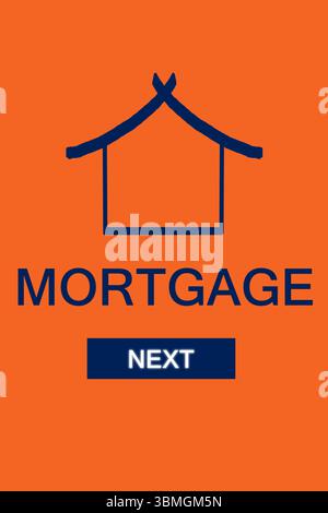 Image graphique du texte hypothécaire avec icône sur fond d'écran orange Banque D'Images