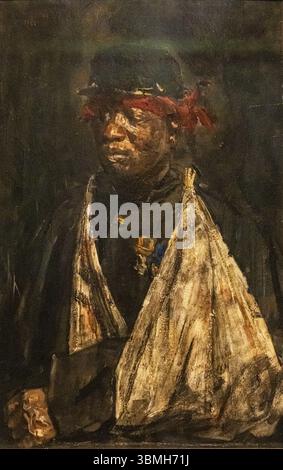 Portrait d'un soldat blessé du KNIL, Isaac Israels, huile sur panneau dur, 1882, Amsterdam, pays-Bas Banque D'Images