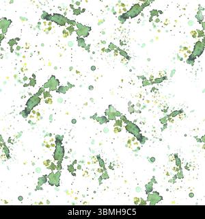 Aquarelle verte taches et éclaboussures motif sans couture. Illustration peinte à la main. Olive abstraite, herbe nature vert coup de pinceau, taches sur isolé Banque D'Images