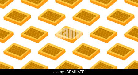 Motif isométrique en nid d'abeilles. Modèle sans couture avec carreaux isométriques en nid d'abeilles dans des cadres carrés, disposés sur fond blanc. Style vectoriel plat wi Illustration de Vecteur