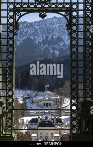 Château de Linderhof, pavillon de vue, neige, hiver Banque D'Images