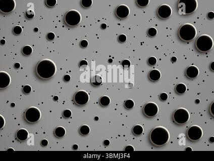 motif abstrait minimaliste avec des cercles noirs dispersés et des points sur un fond texturé gris clair, des projets de design moderne, des papiers peints ou cre Illustration de Vecteur