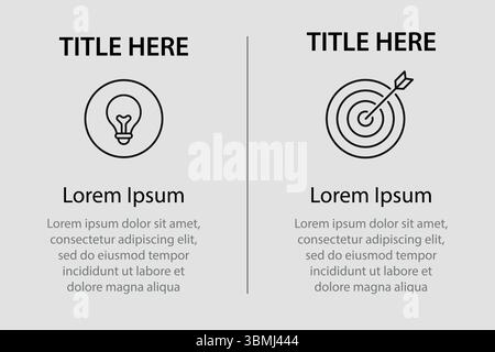 Mise en page simple en noir et blanc avec icônes pour les concepts d'idée et d'objectif Illustration de Vecteur