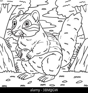 Page de coloration de l'écureuil du sol animal de la forêt Illustration de Vecteur