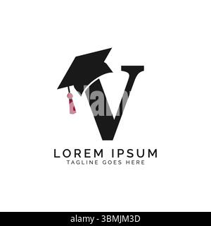 Lettre V avec logo de chapeau de graduation. Icône chapeau d'éducation Alphabet V. Illustration de Vecteur
