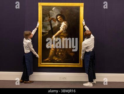 Londres, Royaume-Uni. 27 juin 2025. David avec la tête de Goliath par Artemisia Gentileschi, estimation de £1-2 millions Photocall pour Sotheby's Old Masters. L'exposition se déroule du samedi 28 juin au mercredi 2 juillet, avant la vente aux enchères du soir du 2 juillet. Crédit : Karl Black/Alamy Live News Banque D'Images