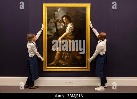Londres, Royaume-Uni. 27 juin 2025. David avec la tête de Goliath par Artemisia Gentileschi, estimation de £1-2 millions Photocall pour Sotheby's Old Masters. L'exposition se déroule du samedi 28 juin au mercredi 2 juillet, avant la vente aux enchères du soir du 2 juillet. Crédit : Karl Black/Alamy Live News Banque D'Images