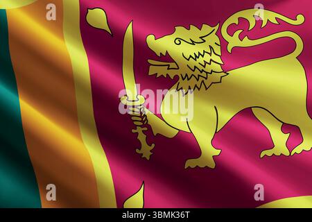 Drapeau national du Sri Lanka ondulant dans le vent, texture de soie détaillée réaliste Illustration de Vecteur