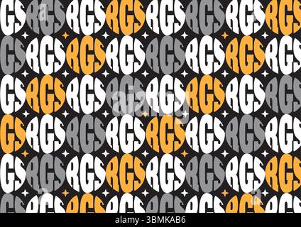 Motif sans couture avec un motif géométrique répétitif sur un fond noir. Forme ronde, design stylisé, symbole abstrait ou lettre Illustration de Vecteur