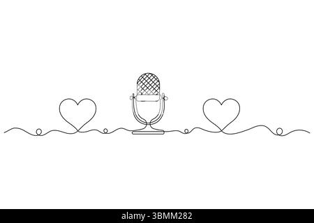 Dessin continu d'une ligne du microphone de l'icône de vecteur de contour isolé. Illustration de Vecteur