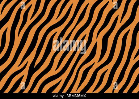 Motif sans couture en peau de tigre audacieux avec des rayures noires fluides sur fond orange Illustration de Vecteur