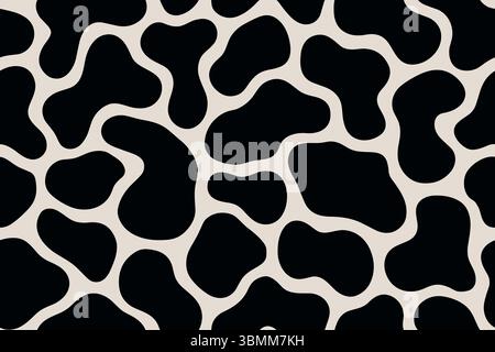 Motif de peau de tapir sans couture avec de grandes taches noires irrégulières sur fond de couleur blanche. Illustration de Vecteur