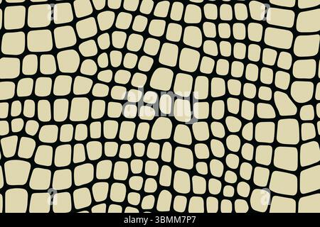 Motif de peau d'alligator sans couture avec des écailles noires arrondies douces sur fond de couleur beige. Illustration de Vecteur