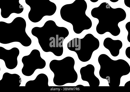 Motif de peau de vache sans couture avec des taches noires irrégulières audacieuses sur fond de couleur blanche. Illustration de Vecteur