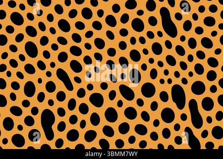 Motif de fourrure serval sans couture avec taches noires irrégulières dispersées sur fond orange vif. Illustration de Vecteur