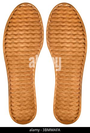 Photo isolée de protecteur de chaussure en caoutchouc de couleur marron avec motif sur fond blanc. Banque D'Images